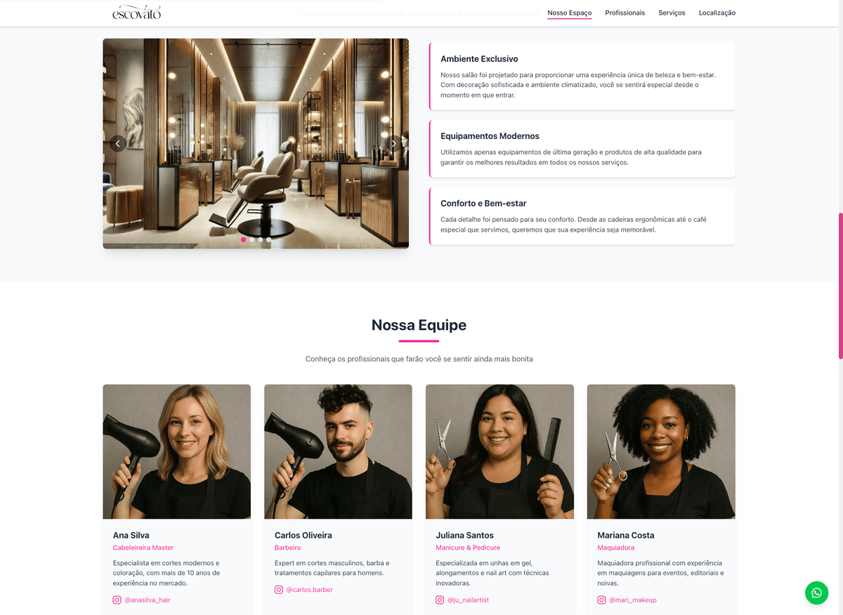 Site do Salão de Beleza Escovato